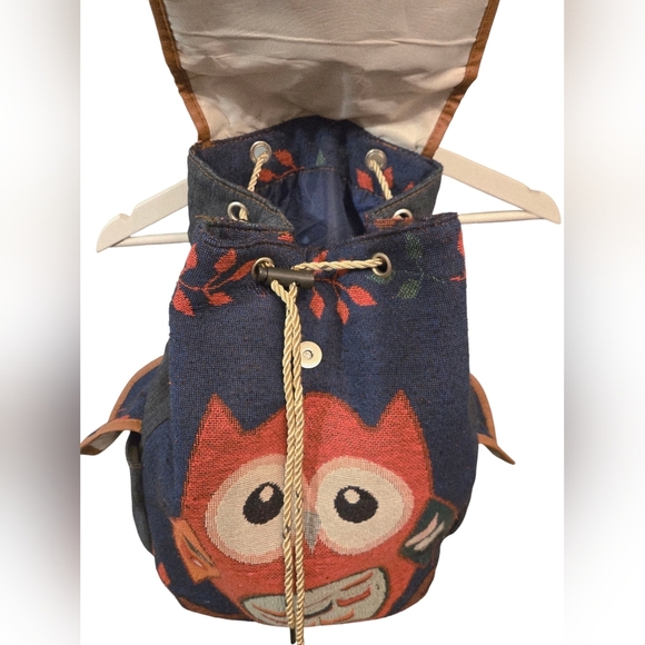 NWOT Handmade Owl Design  Backpack - Blue and Brown - Picture 8 of 10